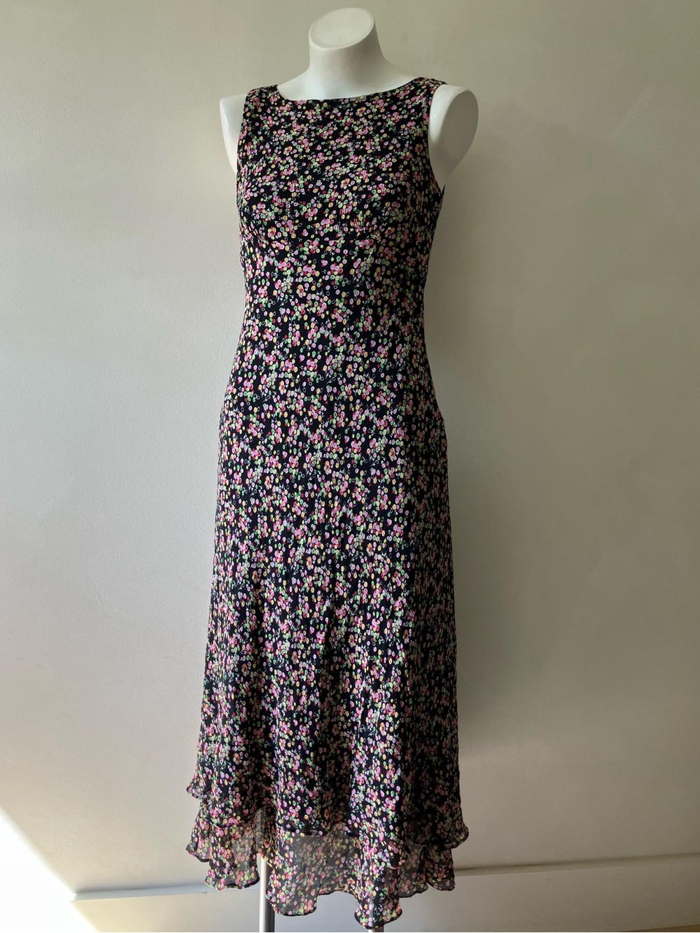 Talbots | Vintage Silk Colorful Polka Dot Ruffle Hem Midi Dress